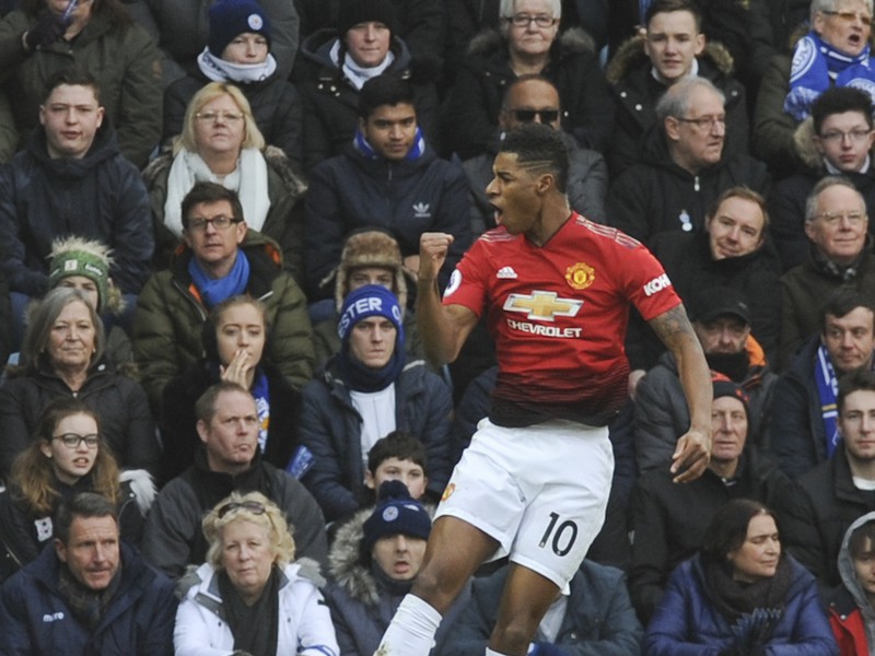Futbalista Manchestru United Marcus Rashford sa teší po strelení gólu