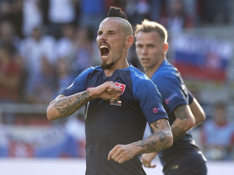 Na snímke Marek Hamšík (Slovensko) sa raduje po strelení vyrovnávajúceho gól