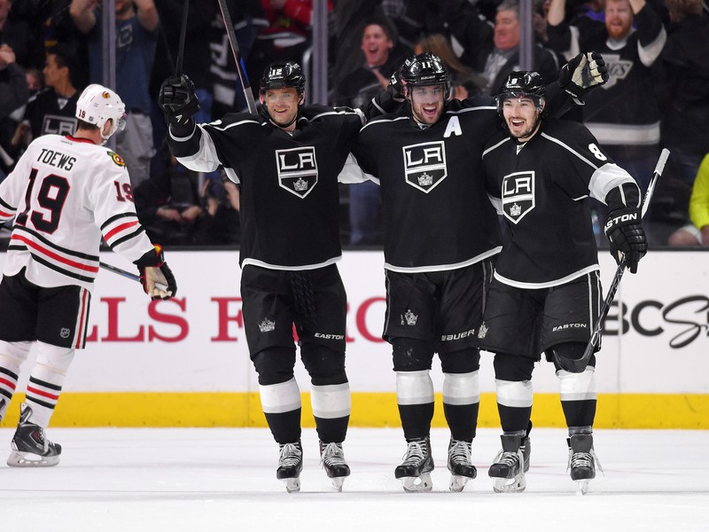 Marián Gáborík, Anže Kopitar a  Drew Doughty