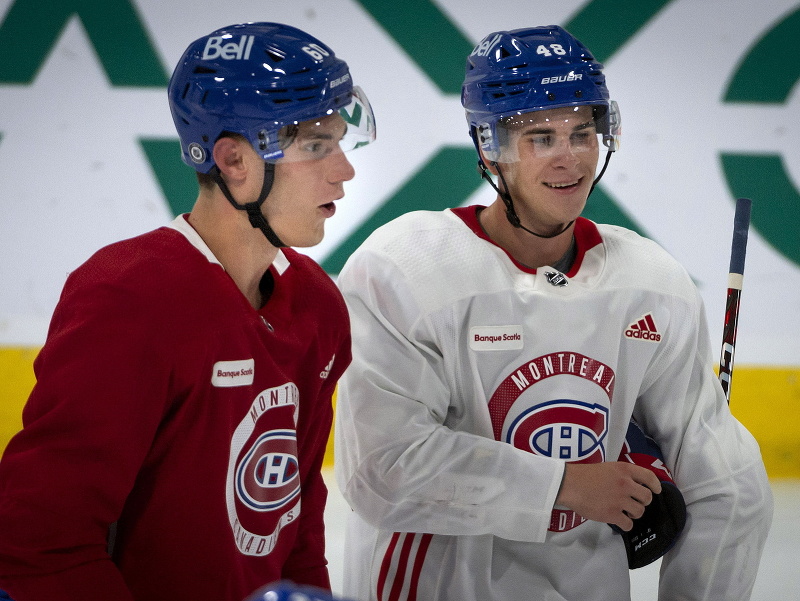 Juraj Slafkovský a Filip Mešár na tréningu Montreal Canadiens