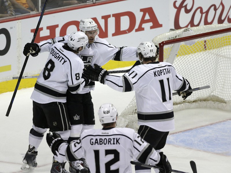 Jeff Carter(77), Drew Doughty (8), Anze Kopitar (11) a Marián Gáborík(12)