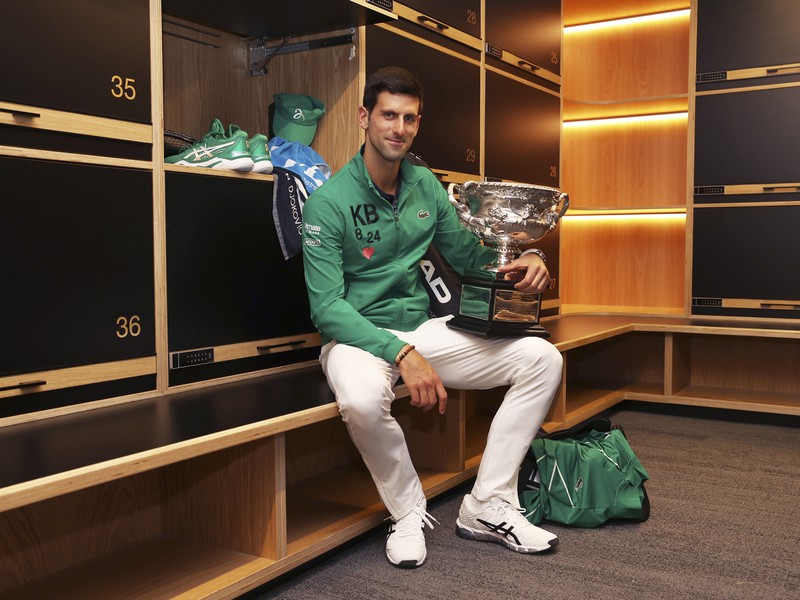 Novak Djokovič v šatni po zisku Australian Open 2020
