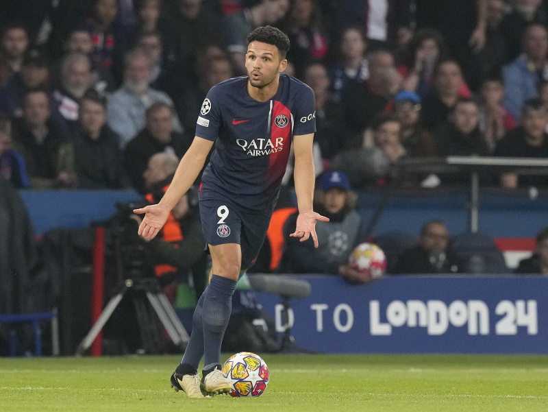 Útočník PSG Goncalo Ramos počas zápasu Ligy majstrov