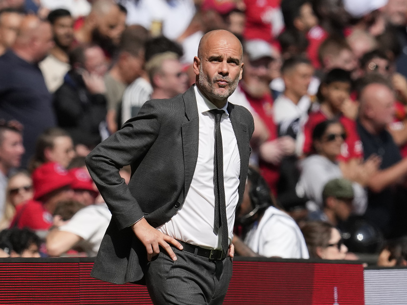 Manažér Manchestru City Pep Guardiola počas finále FA Cupu 2024