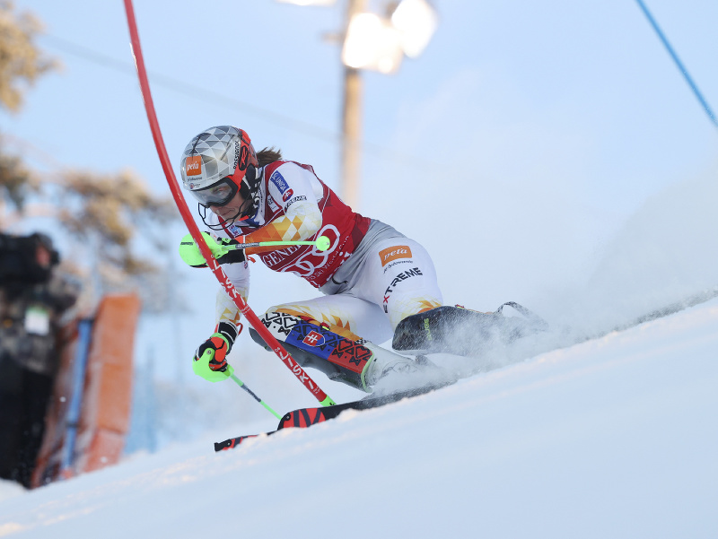 Petra Vlhová počas prvého kola v druhom slalome v Levi