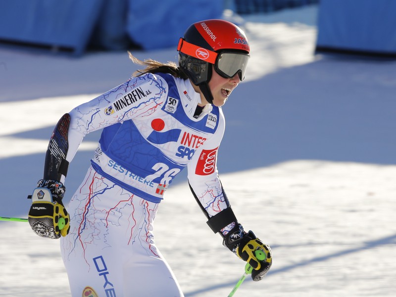 Na snímke slovenská slalomárka Petra Vlhová v cieli druhého kola 