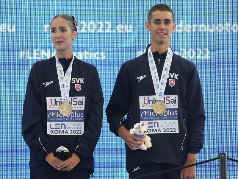 Slovenskí reprezentanti v synchronizovanom plávaní súrodenci Jozef a Silvia Solymosyovci