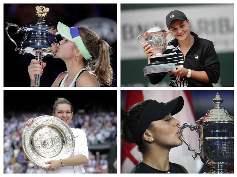 Posledné štyri víťazsky grandslamových turnajov - Sofia Keninová, Ashleigh Bartyová, Simona Halepová a Bianca Andreescuová