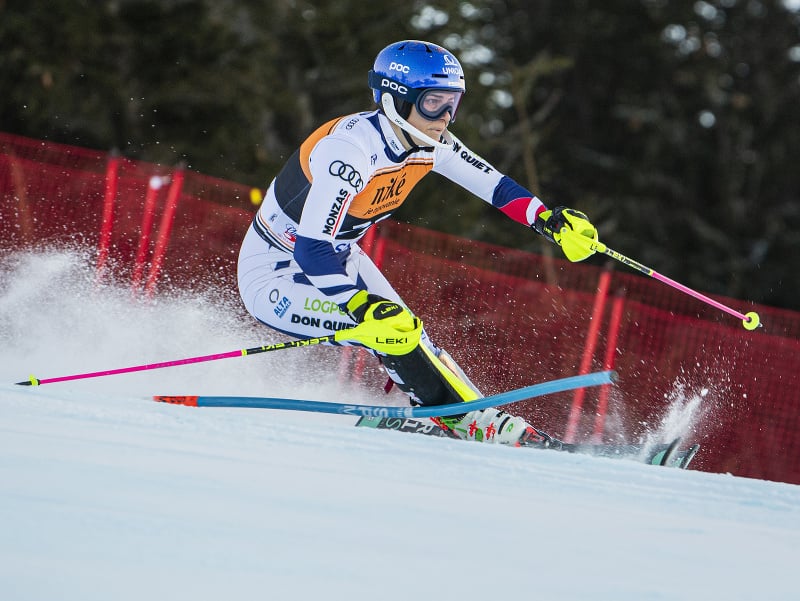 Česká lyžiarka slovenského pôvodu Martina Dubovská počas slalomu žien v rámci Svetového pohára v alpskom lyžovaní v Jasnej
