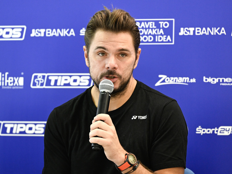 Švajčiarsky tenista Stan Wawrinka počas tlačovej konferencie v Bratislave