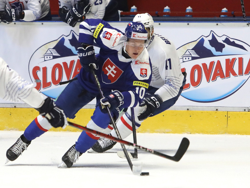 Na snímke Adam Sýkora (Slovensko) počas prípravného hokejového zápasu pred majstrovstvami sveta 