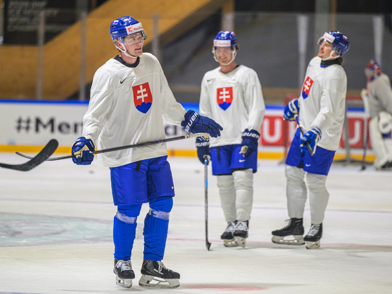 Na snímke hokejisti Slovenska počas prvého tréningu slovenskej hokejovej reprezentácie pred otvorením 89. majstrovstiev sveta v ľadovom hokeji