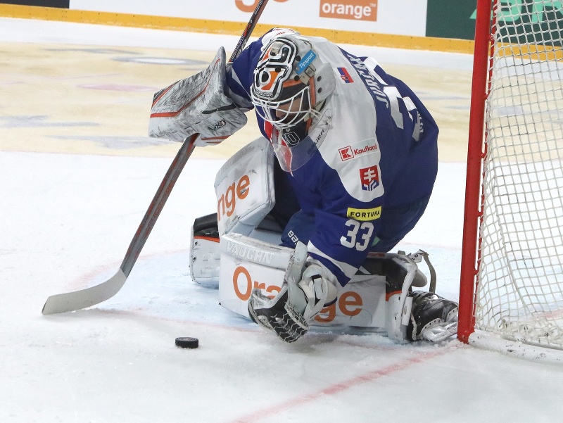 Brankár slovenskej reprezentácie Patrik Jurčák počas zápasu Vianočného Kaufland Cupu