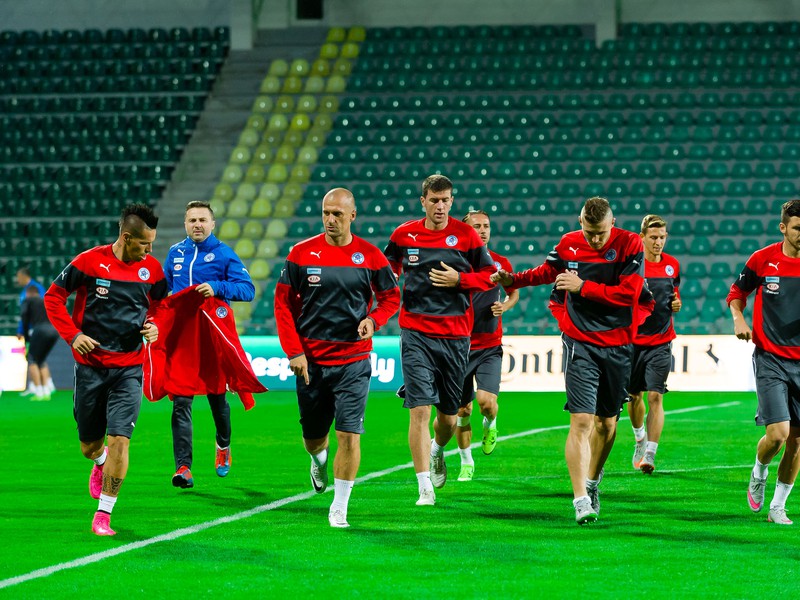 Tréning slovenskej futbalovej reprezentácie pred zápasom kvalifikácie ME 2016 Slovensko - Ukrajina na futbalovom štadióne v Žiline. 