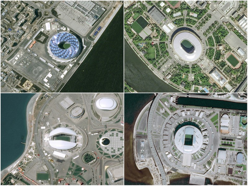 Na satelitných snímkach spoločnosti Airbus Defence & Space sú futbalové štadióny v Rusku