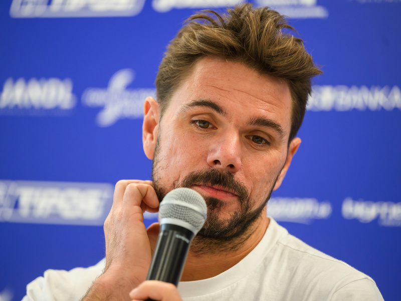Na snímke švajčiarsky tenista Stan Wawrinka počas tlačovej konferencie pred svojím úvodným zápasom mužskej dvojhry na challengerovom turnaji Slovak Open