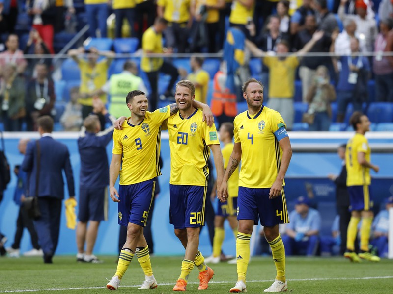 Víťazné oslavy futbalistov Švédska