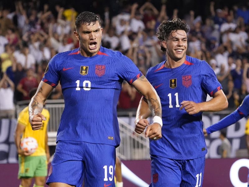 Brandon Vazquez oslavuje gól do siete Jamajky