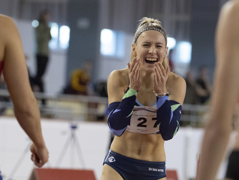 Na snímke slovenská atlétka Viktória Forsterová po víťazstve vo finále šprintu žien na 60 m počas halových majstrovstiev Slovenska